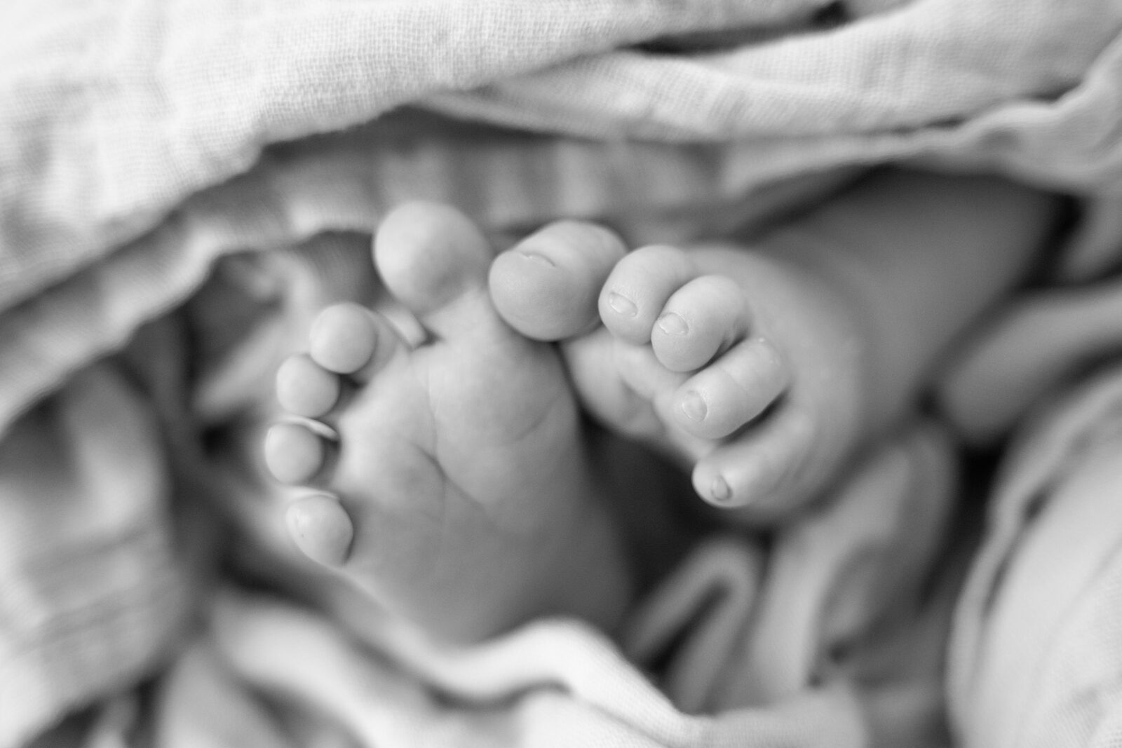 Close-up of a newborn's tiny feet